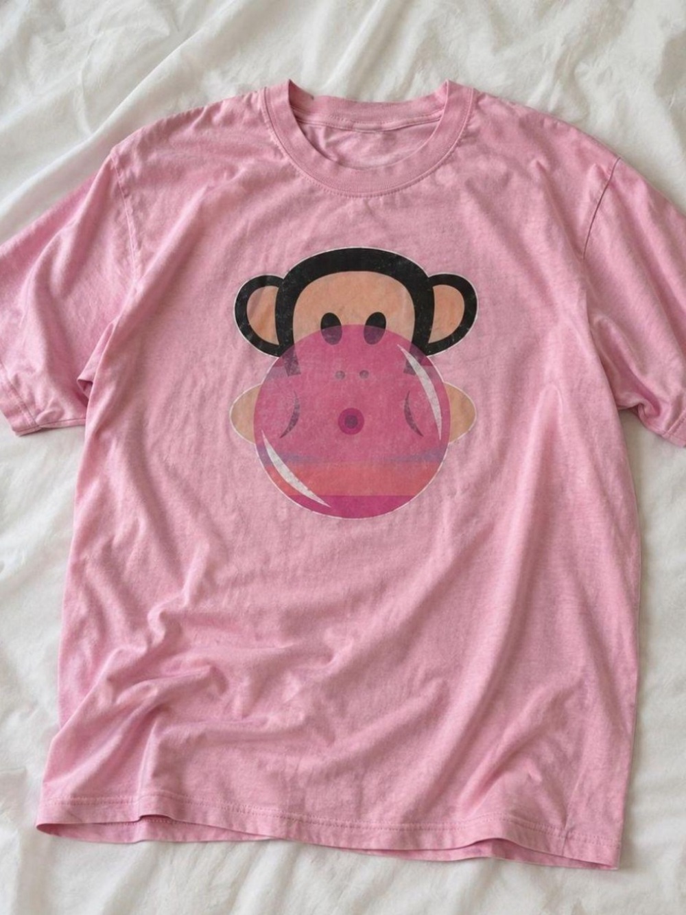 Gildan Pink Short Sleeve Tee with Monkey  Graphic
